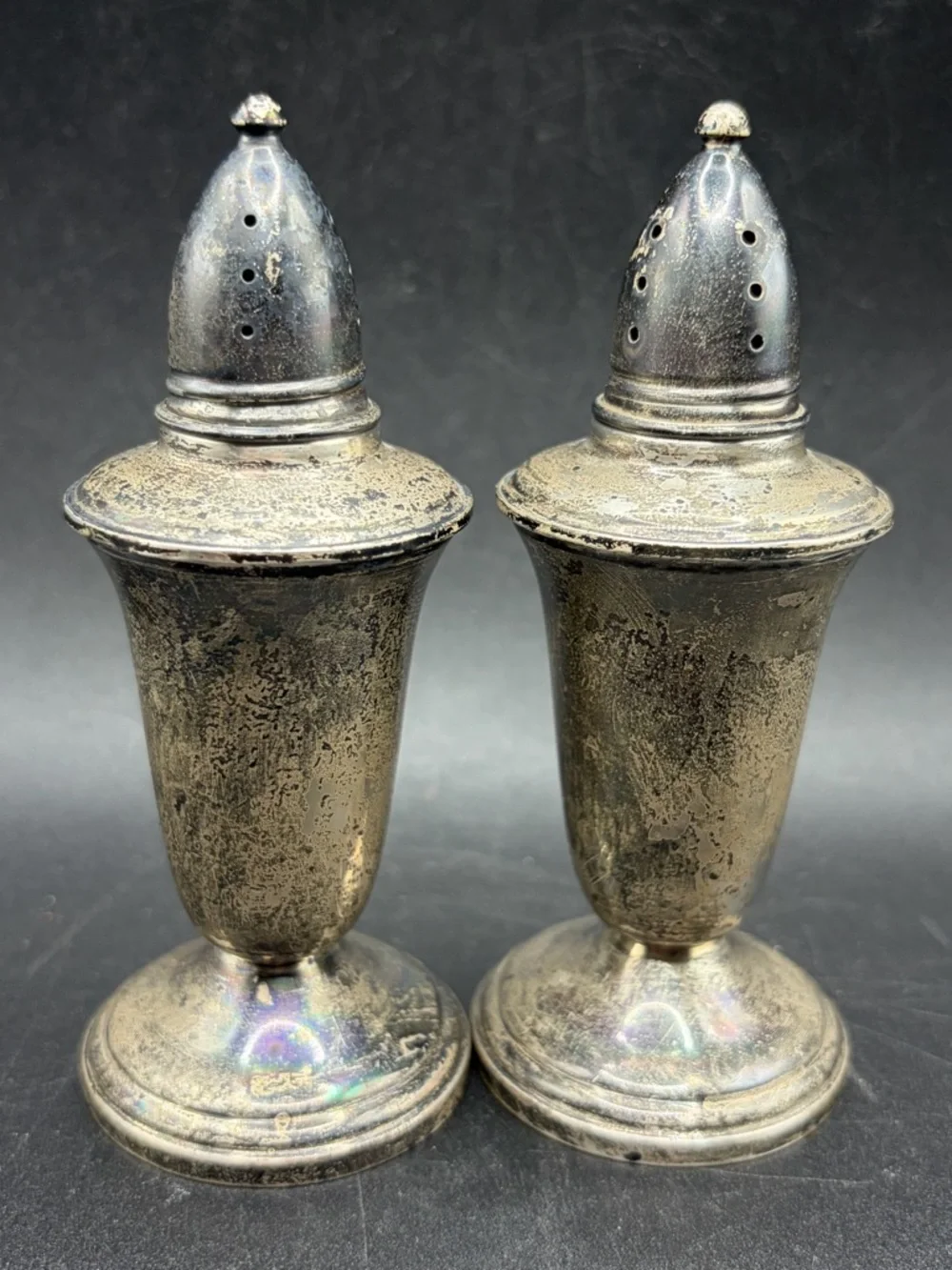 Crown Vintage Sterling Silver Weighted Salt Pepper Shakers Tableware Dinnerware